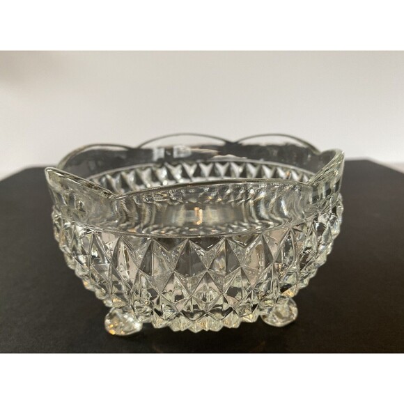 Indiana Glass Bowl Candy Dish Crystal Diamond Point, Footed (3) Vintage Pristine - Picture 9 of 10